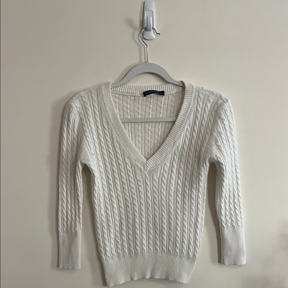 Brandy Melville Cable Knit V Neck Sweater Preppy Wool‎ Cozy Winter Viscose white